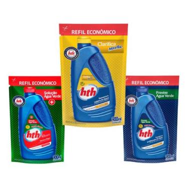 Imagem de Kit Hth Piscina Clarificante Algicida Manutenção Choque Refi - Hth Sol