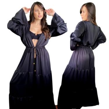 Imagem de Saída de Praia Longa Acetinada - Califórnia Brasil, Preto, P ao GG