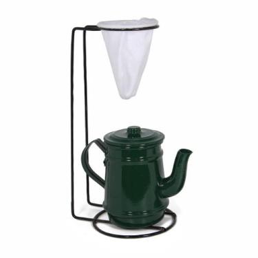 Imagem de Jogo De Café Mini Bule 400ml Alumínio + Suporte Com Coador - Verde Esc