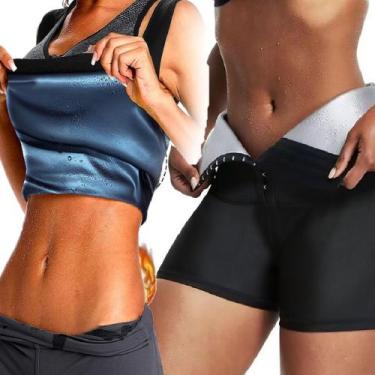 Imagem de Kit Conjunto Queima Caloria Feminino Bermuda + Regata Efeito Sauna Tec
