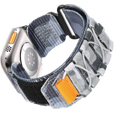 Imagem de Nixiamy Pulseira esportiva de nylon compatível com Apple Watch Ultra/Ultra2 de 49 mm/45 mm/44 mm/42 mm, resistente para Apple Watch Series 10 9/8/7/6/5/4/SE/SE2 (preto) (camuflagem cinza, 38 mm/40