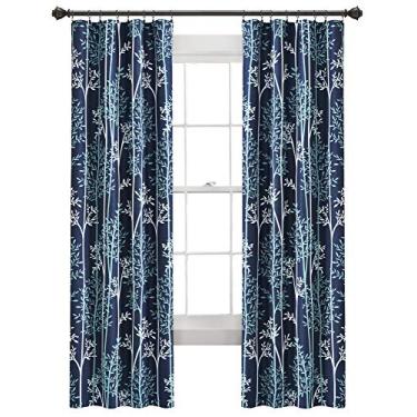 Imagem de Lush Decor Par de painéis de cortina de janela com ilhós para blackout de árvore linear azul-marinho (213,4 cm x 96,5 cm), 213,4 cm x 38 cm