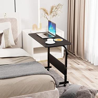 Imagem de soges Mesa lateral móvel mesas de canto de 80 cm mesa de computador portátil ajustável mesa de sofá móvel mesa de cabeceira, mesa lateral de escritório para casa, preta