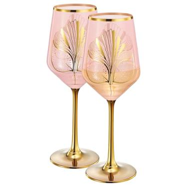 Imagem de Gatsby Roaring Taças de vinho dos anos 20 – Cristal rosa blush, haste dourada – Conjunto de 2, 340 g vintage estilo italiano – Coquetéis elegantes, casamentos, ocasiões especiais e celebrações