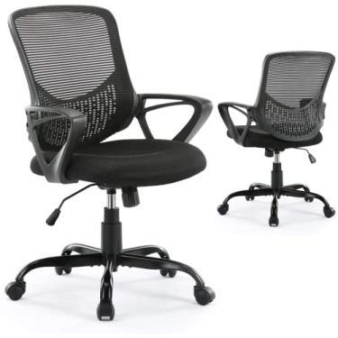 Imagem de Cadeira de escritório, cadeira ergonômica de mesa para casa, cadeira de malha com encosto médio, cadeira giratória para computador com suporte lombar