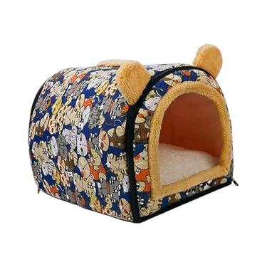 Imagem de Bothyi Cama de gato para gatos internos, de outono inverno, barraca de gato com lavável, casa de cachorro, cama de caverna para gatos filhote de, Azul