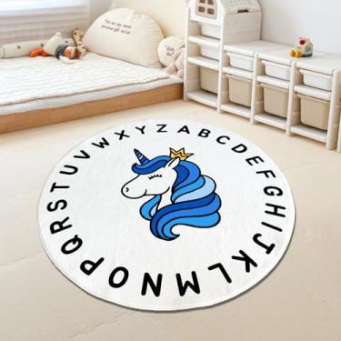 Imagem de ZCVAcom Tapete infantil de unicórnio, tapete lavável de 1,2 m para castelo de barraca de sala de jogos, tapete antiderrapante para sala de aula, tapete de príncipe do alfabeto macio para meninos,