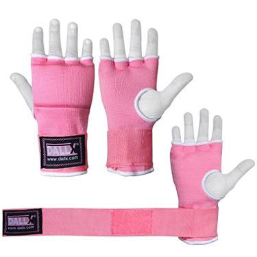 Imagem de DALLX Luvas internas de gel de boxe com envoltório de pulso elástico longo para puncionamento boxe MMA, bandagens, protetor de junta de punho para homens e mulheres – par (rosa, grande - GG)