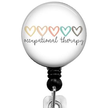 Imagem de Kmatye Suporte retrátil para crachá de identificação de corações de terapia ocupacional com clipe jacaré, carretel decorativo de nome de enfermeira, clipe para cartões, pequeno, preto, Kmatye878