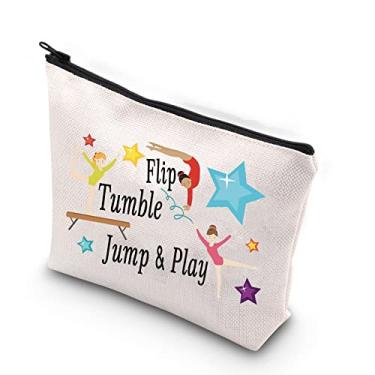 Imagem de WCGXKO Bolsa de maquiagem com zíper para festa Gymnast Flip Tumble Jump & Play, Máquina de abrir, Zíper