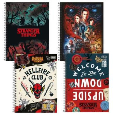 Imagem de Kit 4 Cadernos Espiral Stranger Things 1 Matéria 80 Folhas Tilibra, St