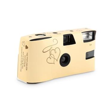 Imagem de Weddingstar Câmera descartável com flash – câmera de filme de 35 mm de uso único para lembrancinhas de casamento ou festa – corações encantados dourados (pacote com 10)