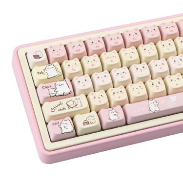 Imagem de COOMICKEY Pink Keycaps 140 teclas Dye Sub Key Cap Mao Profile Cute Cat Keycaps Conjunto de teclas personalizadas para teclado 61/64/87/104/108 Cherry Mx Switches Layout ANSI Teclado Alice Teclados