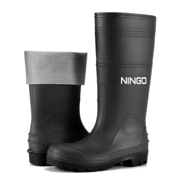 Imagem de NINGO Botas De Chuva Masculinas Com Biqueira De Aço, Botas De Borracha À Prova D'Água, Botas De Chuva De Pvc Sem Costura, Resistentes A Furos E Deslizamentos, Botas De Jardinagem Para Pesca Ao Ar Li