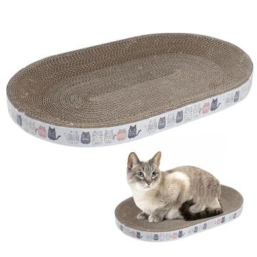 Imagem de Raspador de placa para gatos, formato oval, resistente à água, durável, papelão arranhador de alta densidade, oferece local de descanso firme e aconchegante para raças médias a grandes