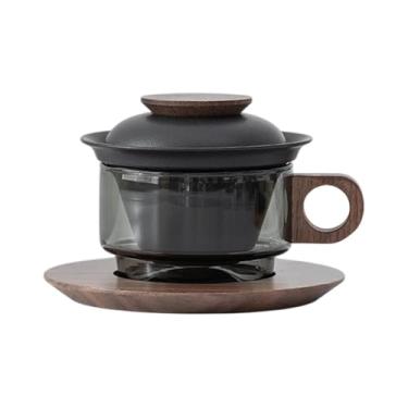 Imagem de DimyFew Cappuccino canecas com pires de vidro copo de chá japonês Separação de café caneca, Black E Walnut