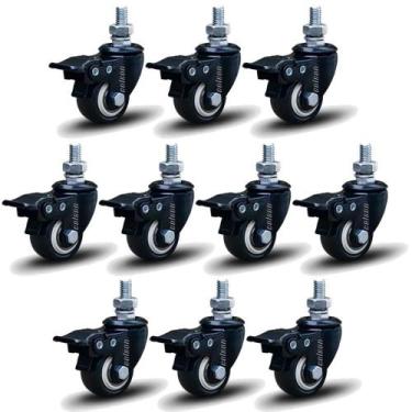 Imagem de Kit 10 Rodízio Linha Black Parafuso 3/8" 50mm Com Freio 500kg Preto - 