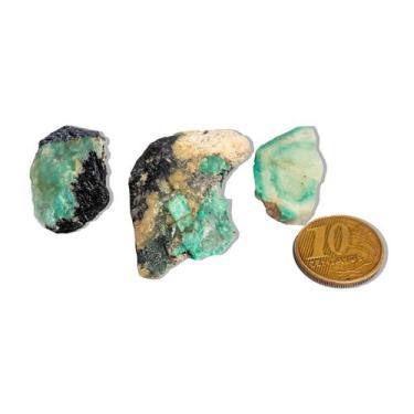 Imagem de Kit 3 Esmeralda na Matriz Turmalina Bruta Natural 25g 30mm - Cristaisd