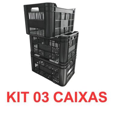 Imagem de Kit 3 Caixa Plástica Grande Reforçada Sacolão Mercado - Taifer