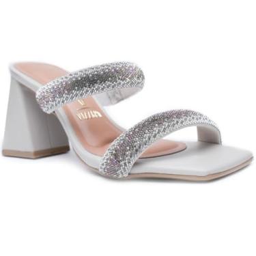 Imagem de Sandália Vizzano Salto Bloco Strass Feminino - Off White - 34