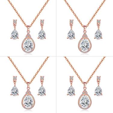Imagem de ZHUWE Conjunto de joias de dama de honra para mulheres 1-4-6-8 conjunto de colar conjunto de brincos para casamento 18K ouro rosa ou prata banhado com strass de cristal, Zinco, Strass Cristal