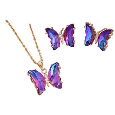 Imagem de Pingyongchang Brincos de colar de borboleta para mulheres zircônias cúbicas minimalistas brincos de pingente de borboleta de ouro colar colar bonito cristal borboleta conjunto de joias para mulheres meninas presentes joias, Metal, Metal