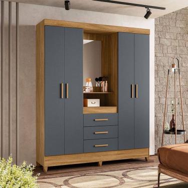 Imagem de Guarda Roupa Casal Capelinha Ambiente Capri 4 Portas Freijó Cinza com Espelho - Moval