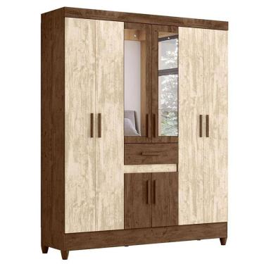 Imagem de Guarda Roupa Casal Portugal 8 Portas Castanho Wood Avelã Wood com Espelho - Moval