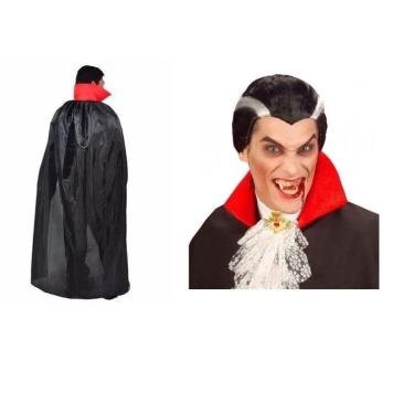 Imagem de Kit Fantasia Drácula Vampiro Peruca e Capa Fantasia cosplay