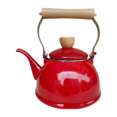 Imagem de Ioensy Cafeteira de bule de esmalte, 1,4l de porcelana esmaltada teakettle, bule chinês para festas de fogão de chá água fervente, Vermelho
