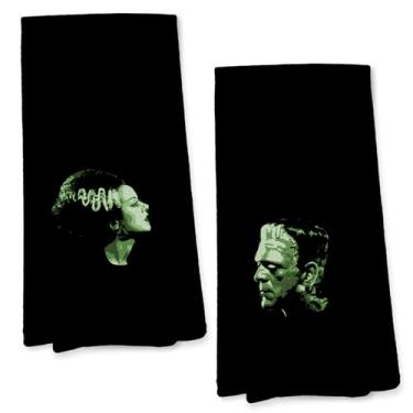Imagem de Giosve Frankenstein and Bride Toalhas de cozinha góticas para casais, Dark Academia Toalhas de mão de filme de monstro de terror para banheiro, toalhas de chá assustadoras verdes vintage para casa