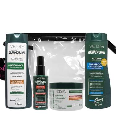 Imagem de Kit Guanxuma Vedis Completo – Shampoo, Condicionador, Tônico, Máscara & Necessaire Tratamento Capilar Antiqueda