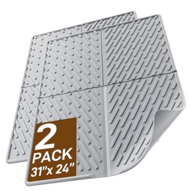 Imagem de Tapete de armadilha de areia de gato EVA: Tapete de caixa de areia impermeável fácil de limpar, apanhador antiderrapante com ranhuras e bordas elevadas controle de dispersão (78,7 x 61 cm - cinza-2)