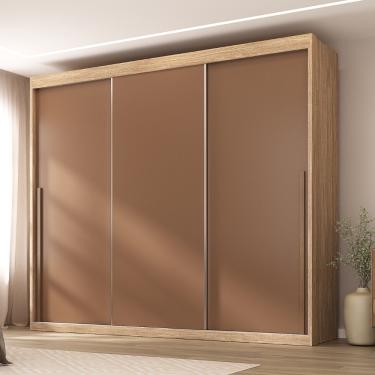 Imagem de Guarda Roupa Casal 3 Portas de Correr Senna Maxel Móveis - Capuccino/Terracota