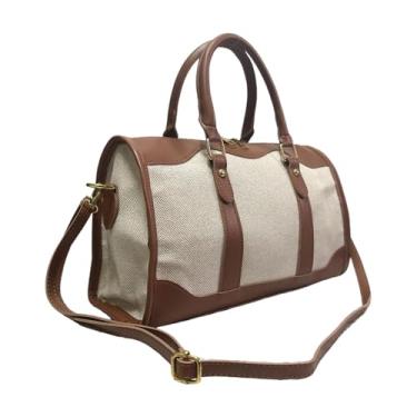 Imagem de Augbunny Bolsa feminina de couro Canvas Meet Bolsa tiracolo com alça para compras, viagem, esportes, academia, bolsa, Marrom, Small