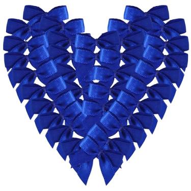 Imagem de Micomon 50 peças mini laços de fita de cetim azul de 2,5 cm para artesanato, acessórios do Dia da Independência, apliques, artesanato DIY para costura, reserva de sucata (azul)
