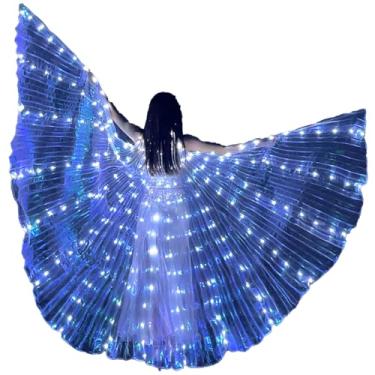 Imagem de HOTBEST Asas de LED Ísis, asas de dança do ventre, asas de borboleta de LED coloridas iluminadas, asas de dança de anjo brilhantes com bastão telescópico, roupas de desempenho infantil para adultos