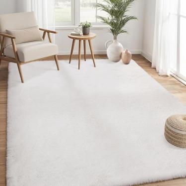 Imagem de Garvee Tapete grande fofo para sala de estar, 25 x 33 cm, tapete macio de pelúcia para quarto, moderno, cor sólida, antiderrapante, antiderrapante, felpudo e felpudo para decoração de berçário, branco