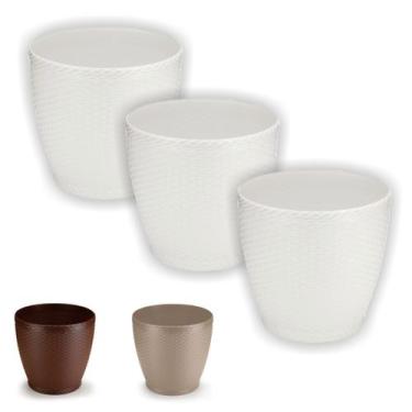 Imagem de Cachepos Rattan Redondo Mini - Kit 3 Unidades Vaso Azaleia Orquidea - 