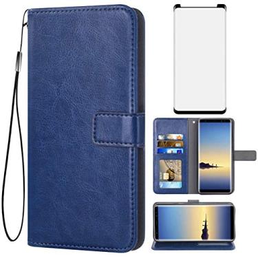 Imagem de Asuwish Capa tipo carteira compatível com Samsung Galaxy Note 8, película protetora de tela de vidro temperado e suporte de cartão, suporte para cartão, acessórios de celular para Glaxay Note8 Not Galaxies Gaxaly Blue