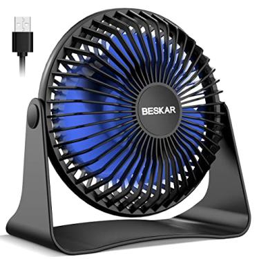 Imagem de BESKAR Ventilador de mesa pequeno USB, ventiladores portáteis com fluxo de ar forte de 3 velocidades, operação silenciosa e rotação de 360°, ventilador de mesa pessoal para casa, escritório, quarto
