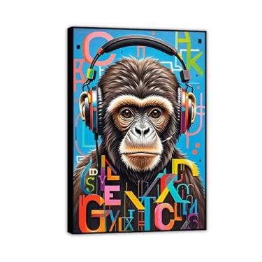 Imagem de Macaco gorila animal pintura inspiradora imagens pôsteres impressões arte colorido macaco com fones de ouvido arte de parede tela banksy para sala de estar escritório decoração de parede 30 x 20 cm