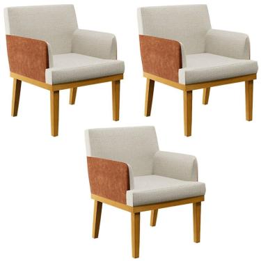 Imagem de Kit 3 Poltronas Beatriz W01 Linho Champagne Couríssimo Camel