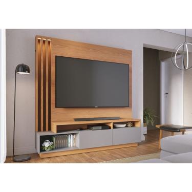 Imagem de Estante Home Theater Com Led Para Tv Até 75 Polegadas 2 Portas Humaitá Colibri Freijó/cinza