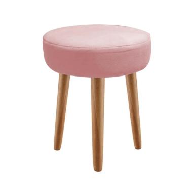 Imagem de Kit 05 Banqueta Alta Julya Industrial 55cm Pé Palito Madeira Suede Rose Gold Amey Decor
