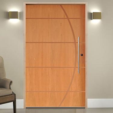 Imagem de Kit Porta De Madeira Pivotante 210X140Cm Batente 14Cm Fechadura 803 Rolete Externa 5 Imbuia