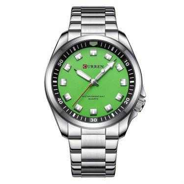 Imagem de Relógio De Quartzo Masculino Pulseira De Aço Inoxidável Resistente à água 30m Esportivo Prata Verde