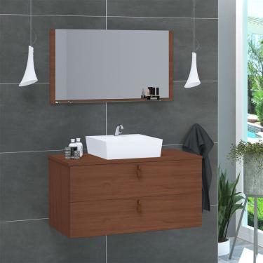 Imagem de Gabinete De Banheiro Suspenso 2 Gavetas Berlim 80cm Natura - Marrom