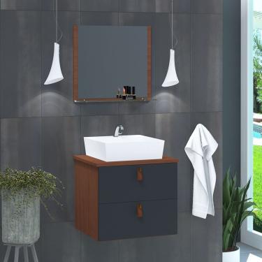 Imagem de Gabinete De Banheiro Suspenso 2 Gavetas Berlim 45cm Natura E Cinza Titanium - Cinza