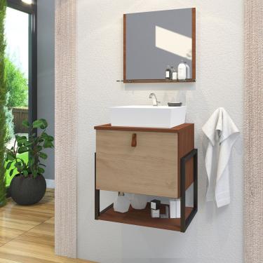 Imagem de Gabinete De Banheiro Vegas 1 Prateleira 1 Porta 45cm Natura E Freijó Amadeirado - Bege